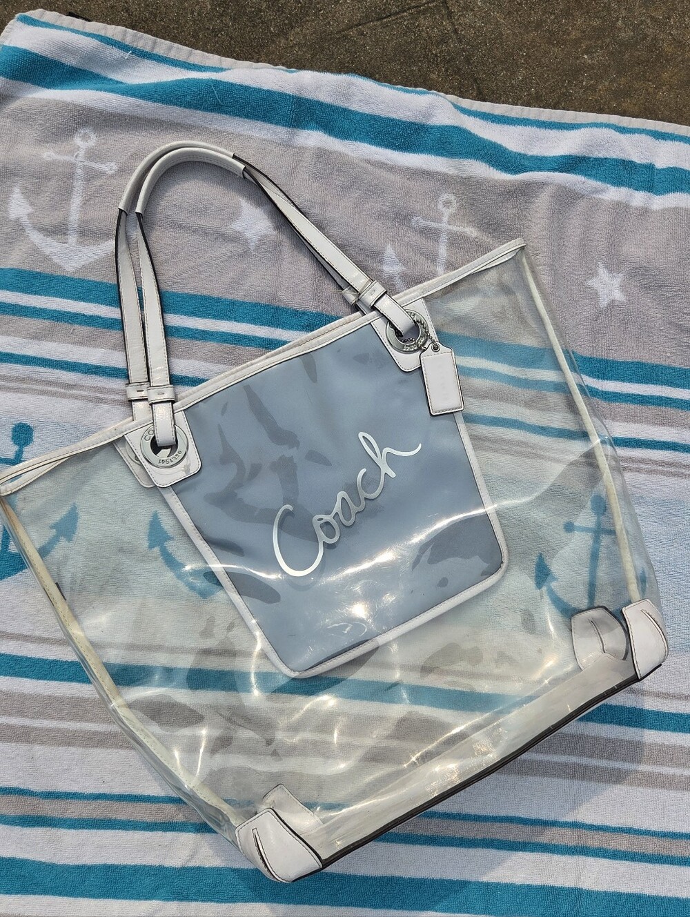 Coach Clear Vinyl & White Leather Oversized Crab Beach Tote F16594 2011